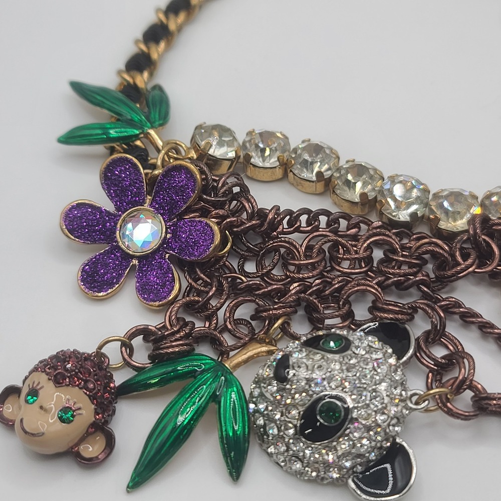 Betsey Johnson Necklace Jungle Monkey Panda Rhinestone 16" - Picture 11 of 16